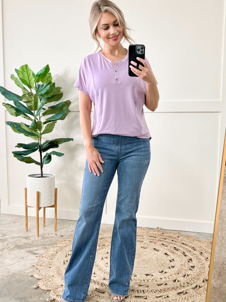 Simple Lines Button Henley Top In Lavender