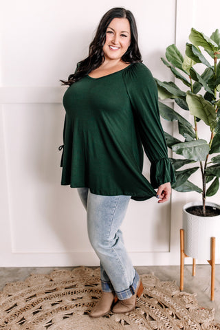 11.13 Tie Sleeve V Neck Top In Rich Pine Grove