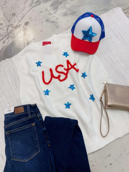 USA Tinsel Sweater Vest