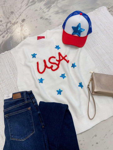 USA Tinsel Sweater Vest