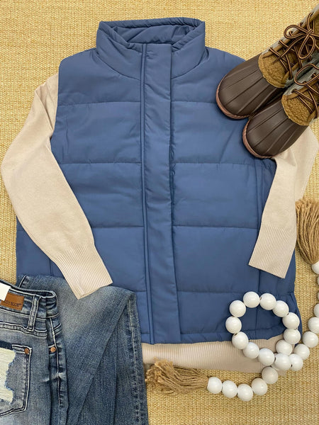 Power in Puff Vest in Dusty Blue