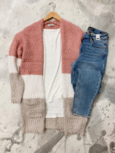 Colorblock Fuzzy Cardigan