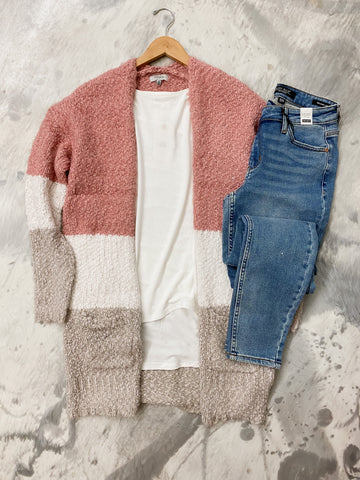 Colorblock Fuzzy Cardigan