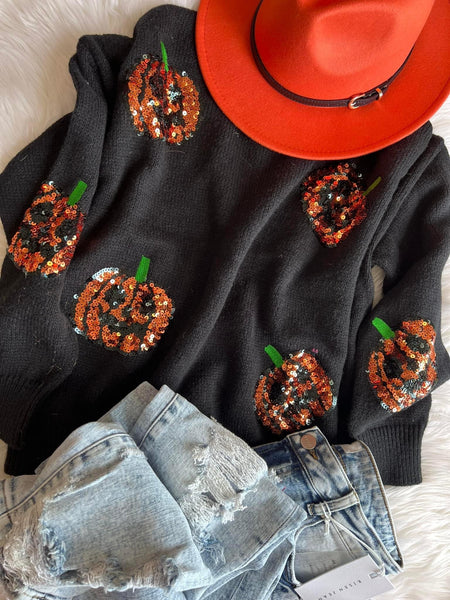 Pumpkin Sequin Sweater