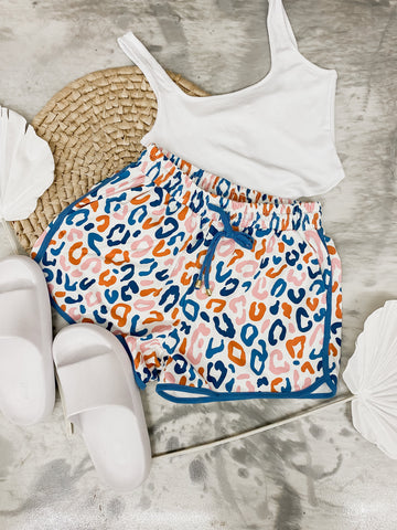 Feeling Like Fun Leopard Drawstring Everyday Shorts Multi