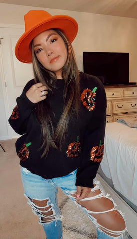 Pumpkin Sequin Sweater