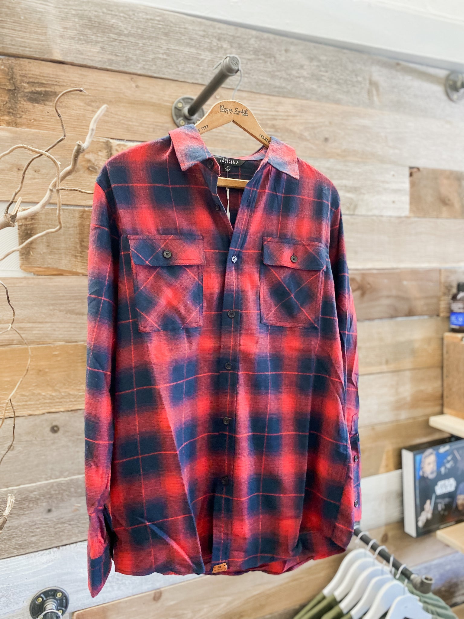 SS Mens Shacket Plaid Red