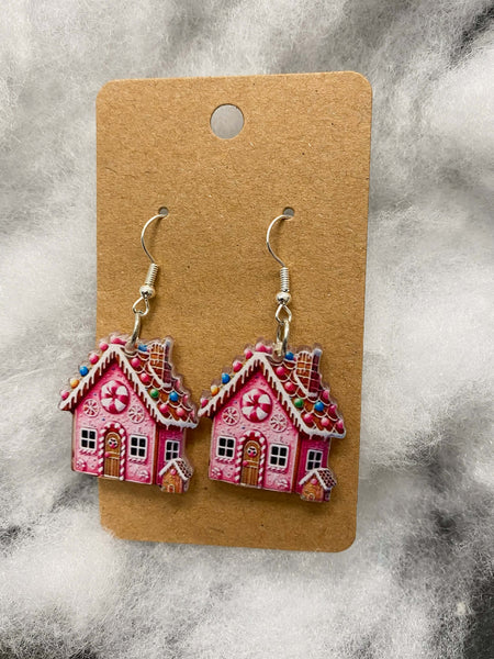 Pink Christmas Earrings