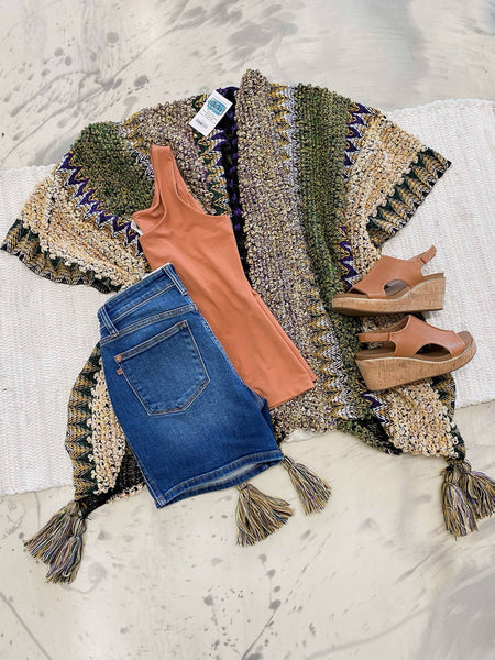Ruana Crochet Kimono Mustard