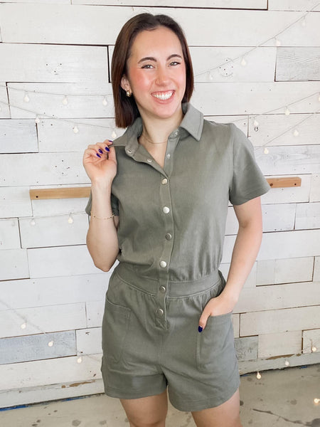 Rae Mode Cotton Romper Dusty Olive