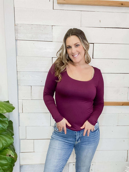 Michelle Mae Alyssa Long Sleeve Top in Plum