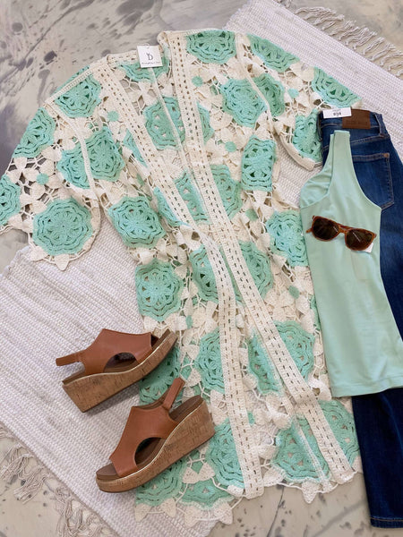 Ivory Crochet Mint Kimono