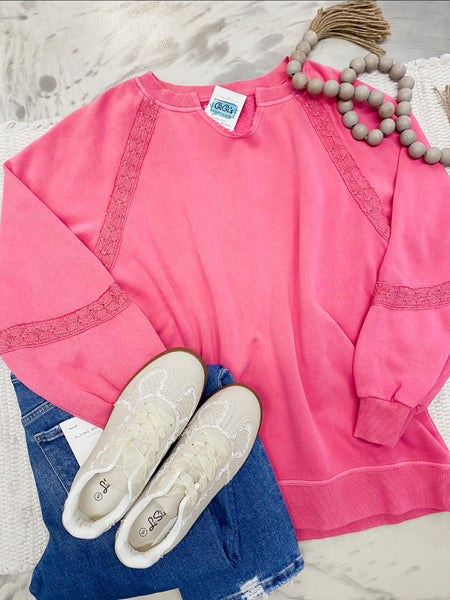Michelle Mae Lace Accent Vintage Wash in Pink