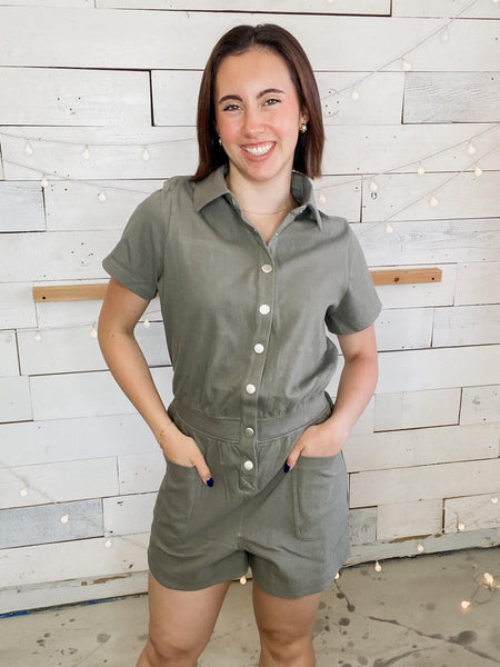 Rae Mode Cotton Romper Dusty Olive