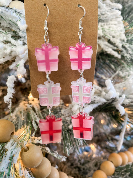 Pink Christmas Earrings