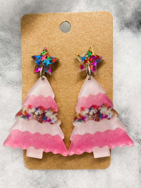 Pink Tree Earrings