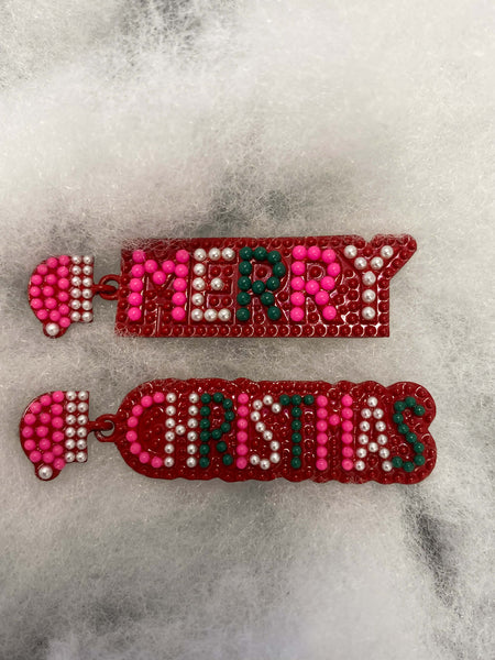 Merry Christmas Beaded Earrings