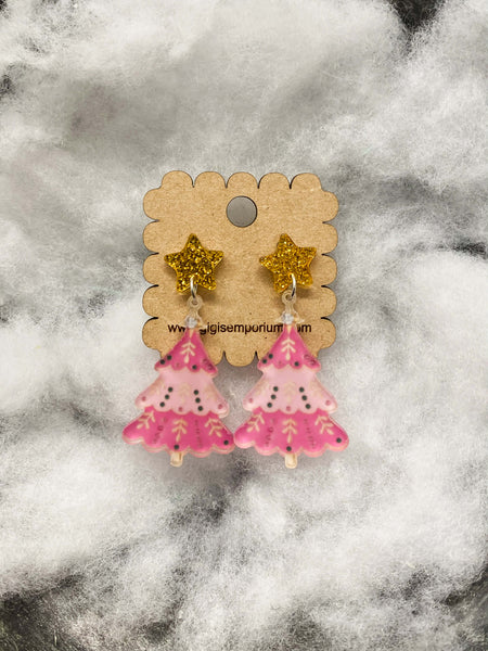 Pink Tree Earrings