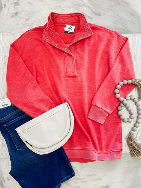 Michelle Mae Jesse Vintage Wash Snap Pullover Red