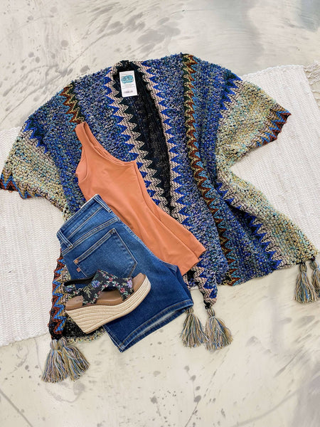 Ruana Crochet Kimono Cobalt