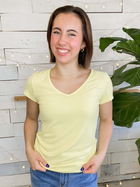 Hold Tight V-Neck Tee in Yellow