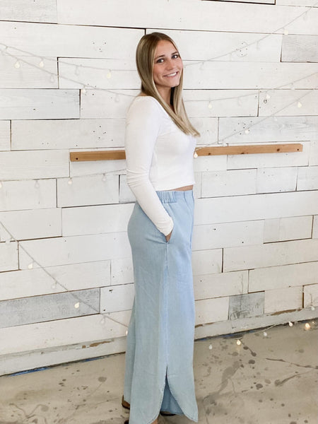 Chambray Scallop Pants