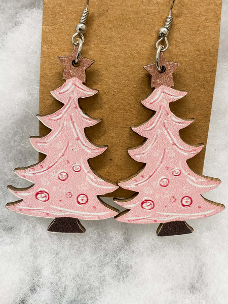 Pink Tree Earrings