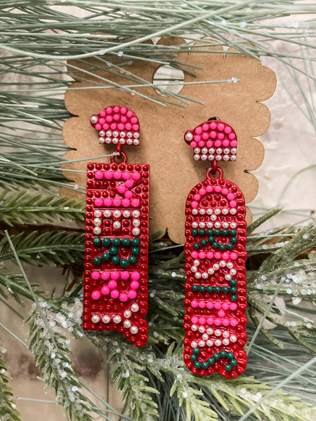 Merry Christmas Beaded Earrings
