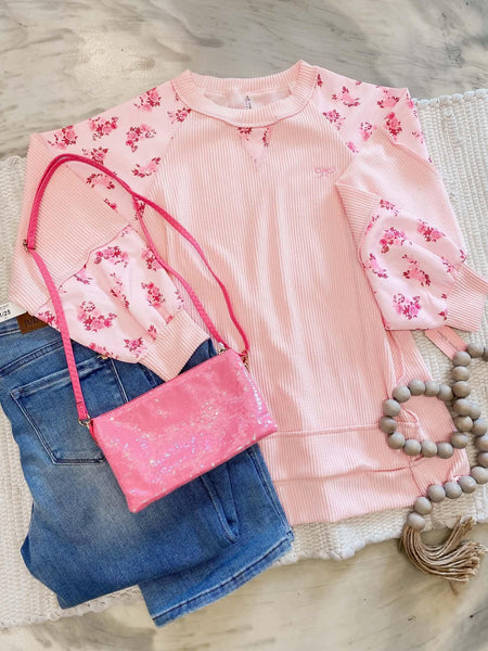 Pretty in Pink Floral Crew