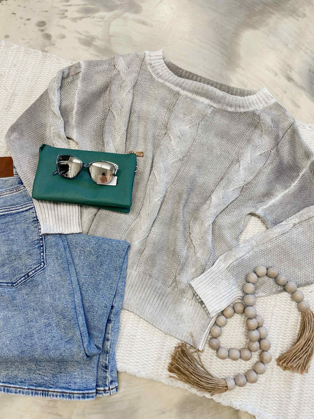 Cable Knit Acid Wash Sweater