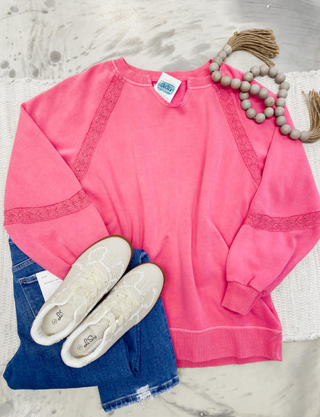 Michelle Mae Lace Accent Vintage Wash in Pink
