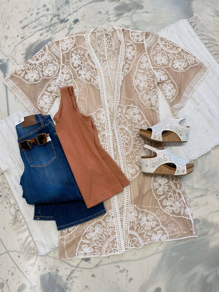 Longline Lace Kimono in Rose