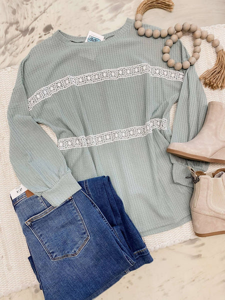 Waffle Knit Sage Lace