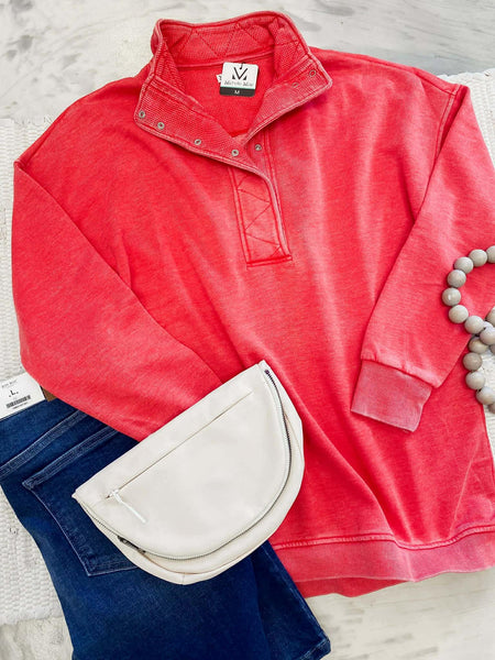Michelle Mae Jesse Vintage Wash Snap Pullover Red