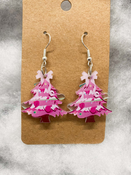Pink Tree Earrings
