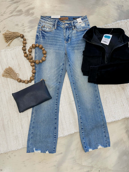 Judy Blue MR Vintage Wash Destroy Hem Kick Flare