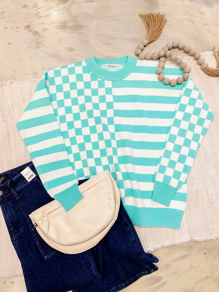Teal Checkered Sweater