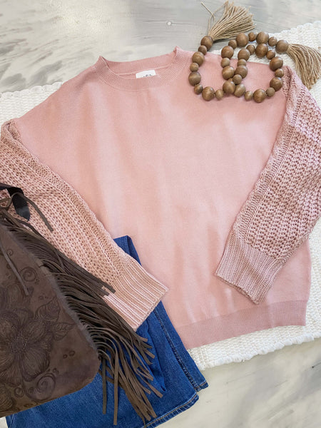 Cable Knit Sleeve Sweater Mauve