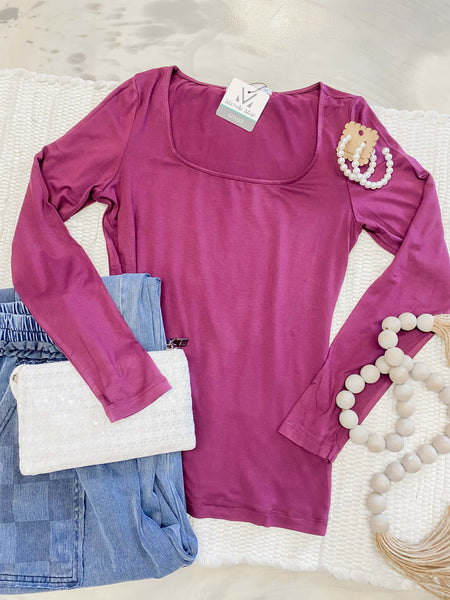 Michelle Mae Alyssa Long Sleeve Top in Plum
