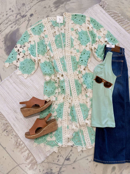 Ivory Crochet Mint Kimono