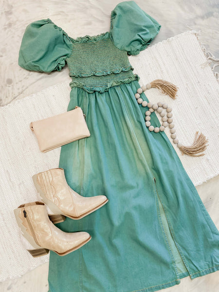 Smokin Smocked Dress in Denim