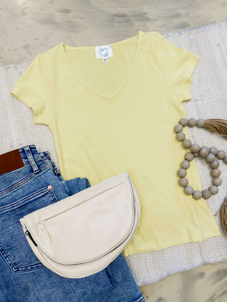Hold Tight V-Neck Tee in Yellow