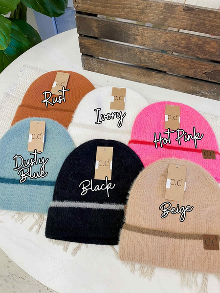 CC Beanie Soft Feather Striped Cuff