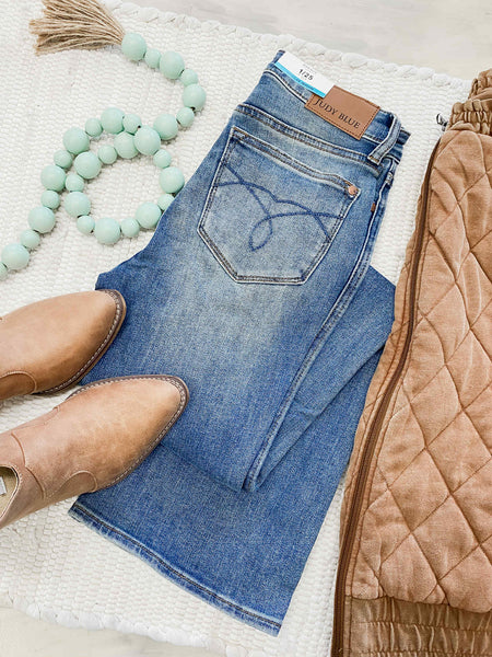 Judy Blue HW Tummy Control Embroidered Bootcut Regular Inseam