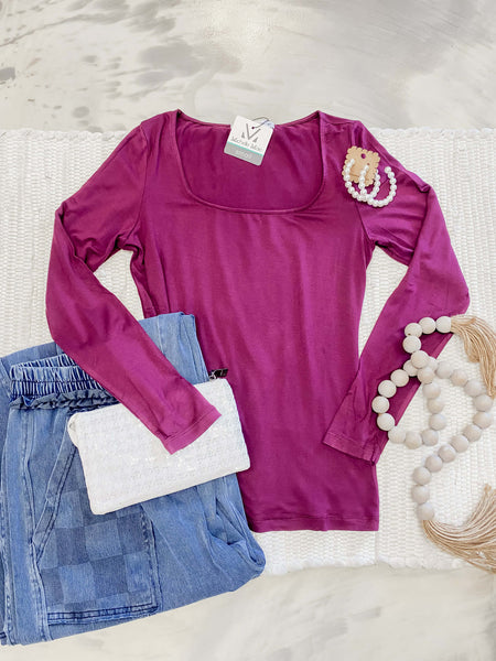 Michelle Mae Alyssa Long Sleeve Top in Plum