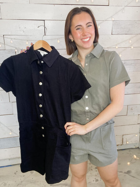 Rae Mode Cotton Romper Dusty Olive