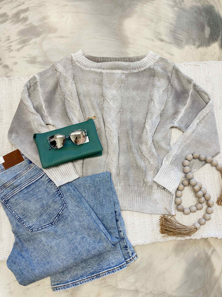 Cable Knit Acid Wash Sweater