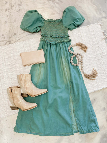 Smokin Smocked Dress in Denim