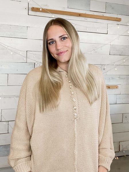 POL Pearl Buttoned Taupe Sweater