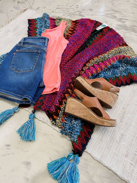 Ruana Crochet Kimono Magenta